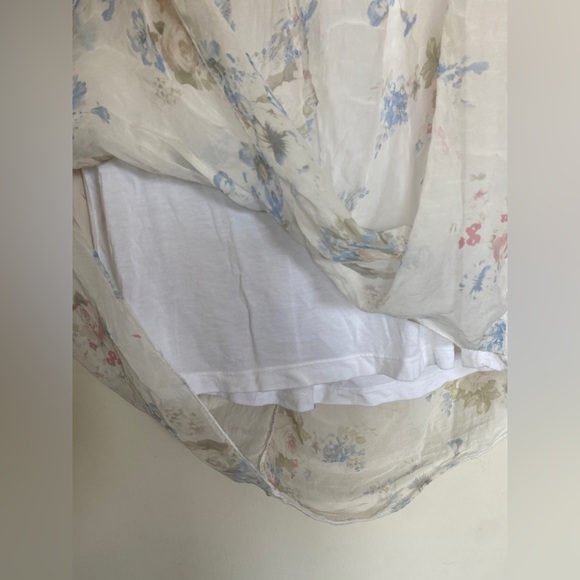 Ambra Italy Silk Floral Sleeveless Sheer Overlay Flowy Blouse- Size Large - Picture 7 of 8